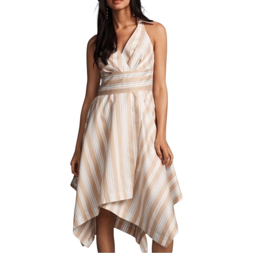 MAEVE ANTHROPOLOGIE Asymmetrical Sleeveless Midi Dress Size 6 in Neutral Stripe